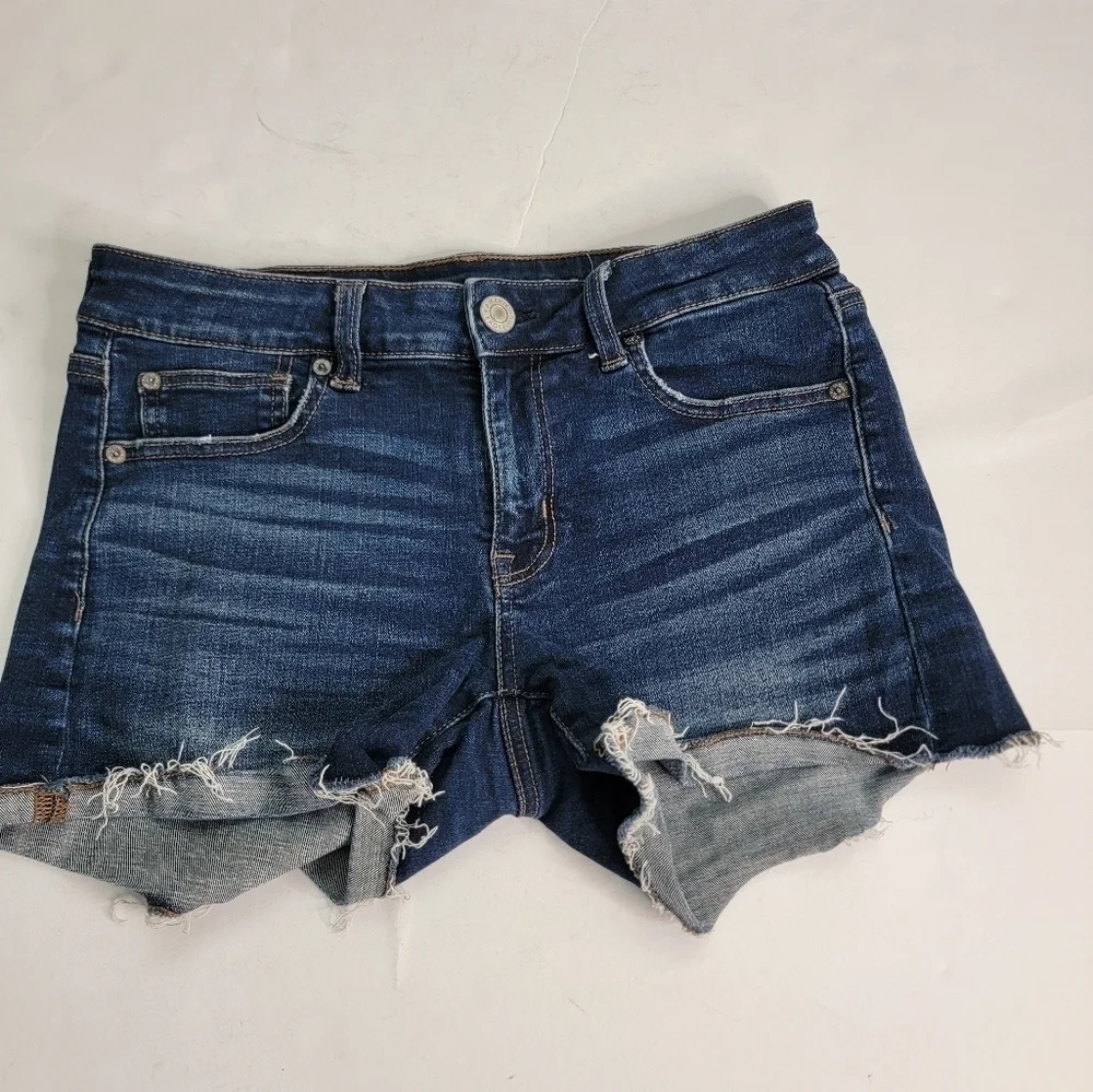 American Eagle Denim Shorts Sz 8 Shortie Dark Wash Super Stretch